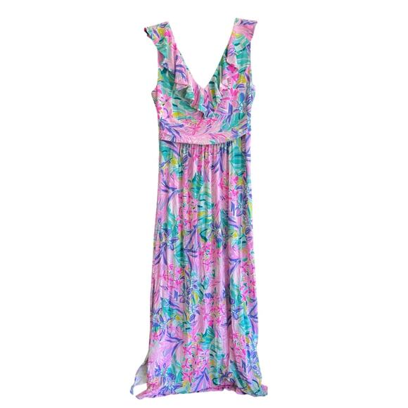 Lilly Pulitzer Mirella Maxi Dress It Was All A Dream Print Ruffle V Neck Large - Picture 3 of 11